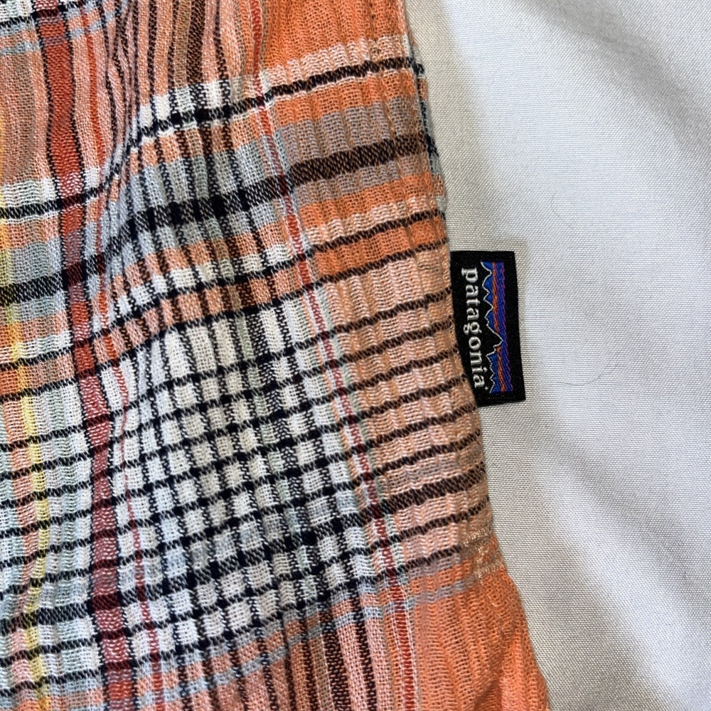 Patagonia Shirt Men's Medium Orange Plaid Organic Cotton Short Sleeve Outdoors - Picture 2 of 5